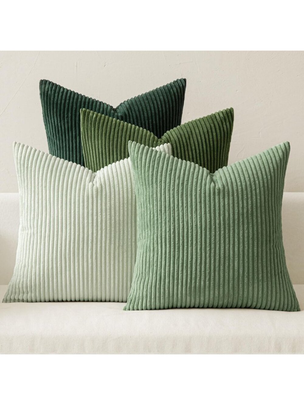 Soft Forest Green Corduroy Throw Pillow Covers 18x18 - Cozy Decorative Accent